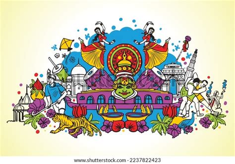 India Has Incredible Culture Diversity Monuments Stock Vector (Royalty ...