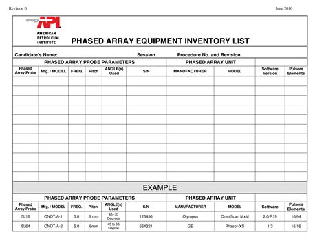 Mechanic Tool Inventory List Template