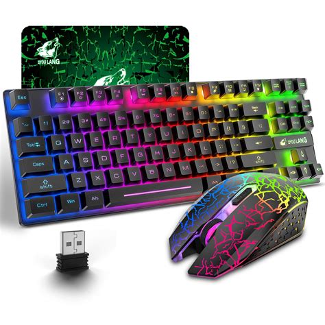 Buy Wireless Gaming Keyboard and Mouse Combo with 87 Key Rainbow LED ...