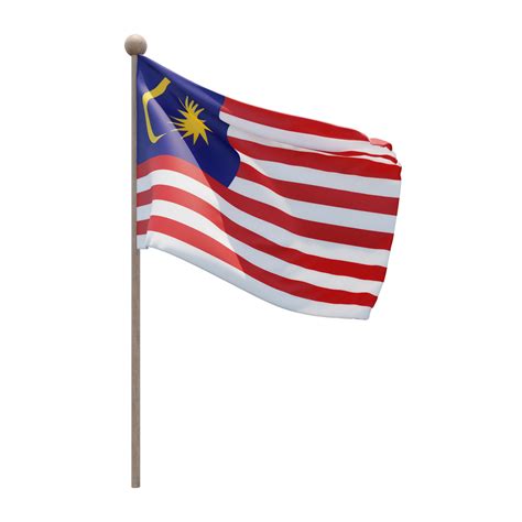 Malaysia 3d illustration flag on pole. Wood flagpole 11234415 PNG