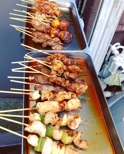 Tokyo Street Food - Selection of different Yakitori on a metal tray ...