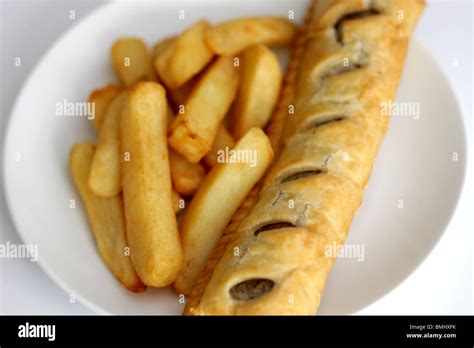 Sausage Roll and Chips Stock Photo - Alamy