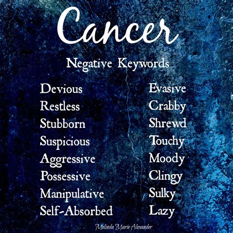 Cancer Negative Keywords with Text | Zodiac traits, Cancer personality ...