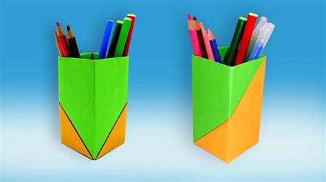 How To Make Paper Pencil Holder (Box) | Origami Pen Stand | Paper Pen ...