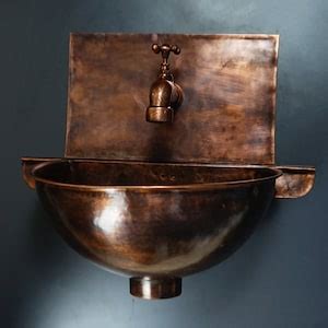 Copper Wall Mount Vessel Sink Bathroom rustic Vessel Copper - Etsy