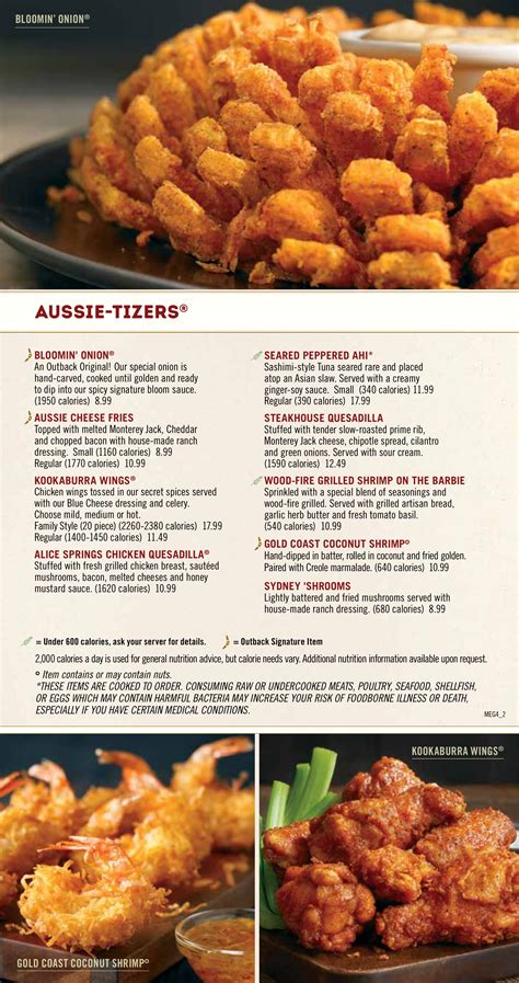 Outback Steakhouse menu in Easley, South Carolina, USA