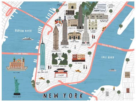 New York Map Illustrated Art Print Map Illustration City New - Etsy