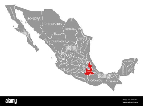 Puebla red highlighted in map of Mexico Stock Photo - Alamy