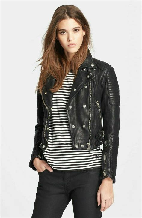 Women Genuine Lambskin Leather Jacket Motorcycle Real Slimfit Black ...