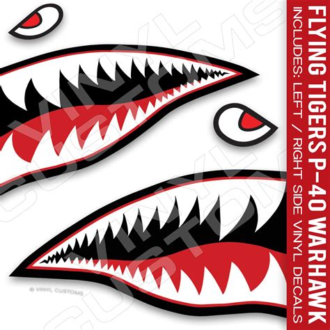 Flying Tiger Decal Shark Teeth Decal P-40 Warhawk (12" inches - 1 Pair ...