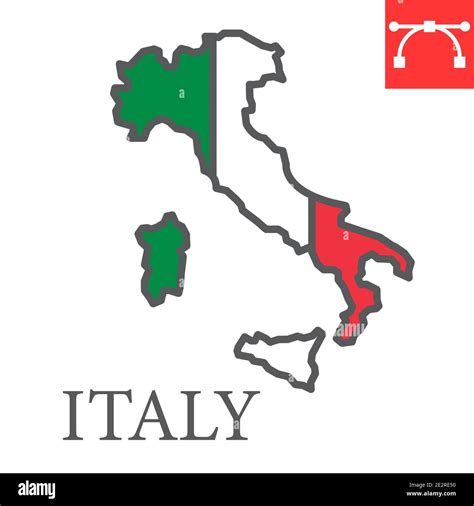 Map of Italy color line icon, country and geography, italy map flag ...