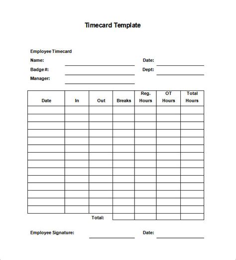 Time Card Template Printable - Printable Blank World