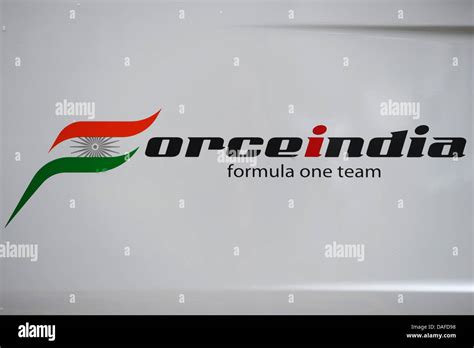 The logo of Force India during test drives on Circuit de Catalunya race ...