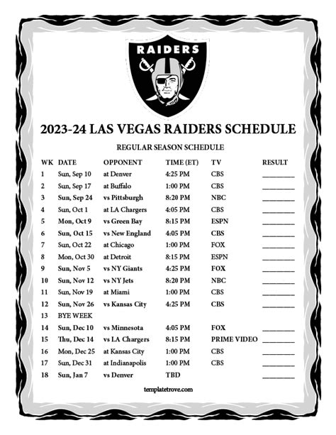 Rodolfo Baldwin Info: Raiders Schedule 2023 Home Games