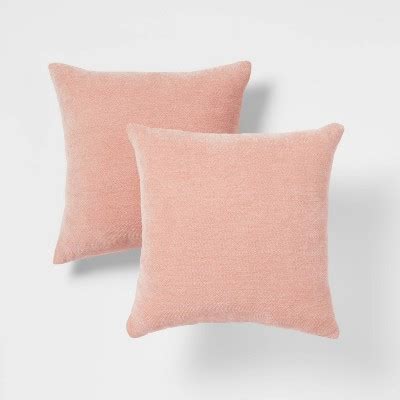 2pk Chenille Square Throw Pillows Pink - Threshold™: Soft Polyester ...