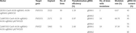 Transformation efficiency and editing efficiency of different T-DNA ...