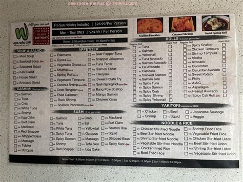 Menu at Albany Wasabi restaurant, Albany, 195 Wolf Rd