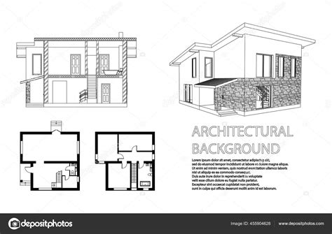 Perspective Floor Plan Cross Section Suburban House Drawing Modern ...