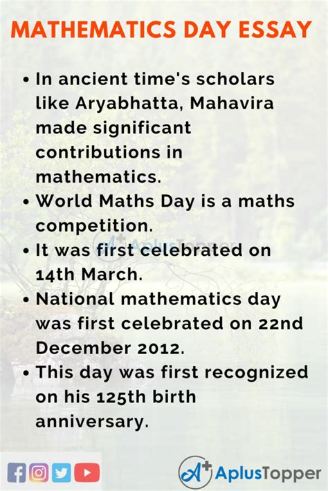 Mathematics Day Essay | Essay on Mathematics Day for Students and ...