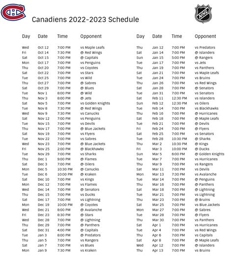 Montreal Canadiens Schedule 2024-24 - Janel Linette