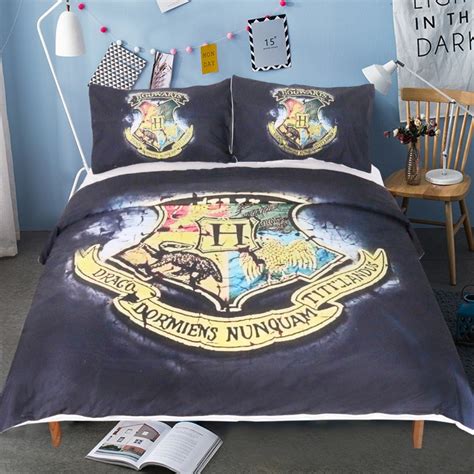 Moonpalace-Harry-Potter-Bedding-Set-Dark-Blue-School-Emblem-Duvet-Cover ...