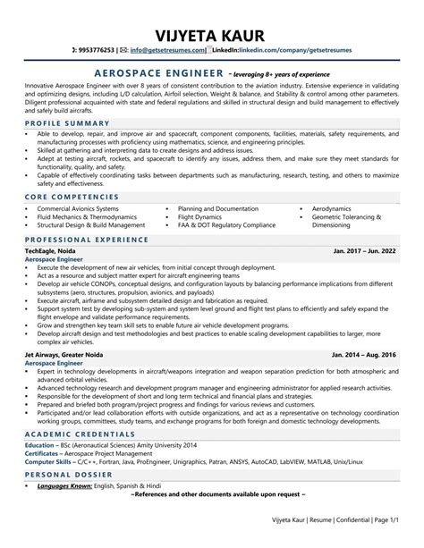 Mechanical Aerospace Engineer Resume Template Premium Resume Samples ...