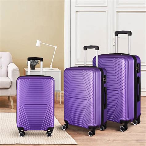 Purple 3 piece Carry on Luggage Suitcase, Hard Case Luggage Expandable ...