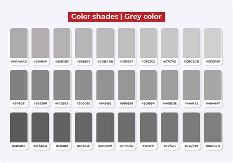 Grey color shades with RGB HEX for textile, fashion design, paint ...