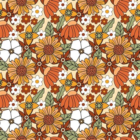 Premium Vector | 60s and 70s inspired retro floral seamless pattern ...