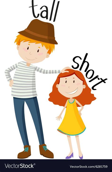 Opposite adjectives tall and short Royalty Free Vector Image | English ...