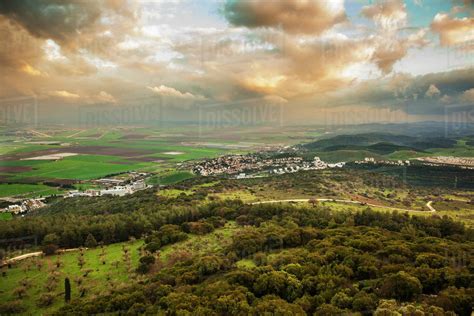 Mount Carmel With Glowing Clouds Over Jezreel Valley; Israel - Stock ...