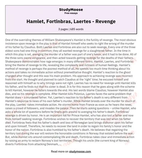 Hamlet, Fortinbras, Laertes - Revenge Free Essay Example