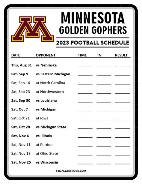 Printable 2023 Minnesota Golden Gophers Football Schedule