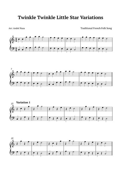 Twinkle Twinkle Little Star Variations (arr. André Nusa) Sheet Music ...