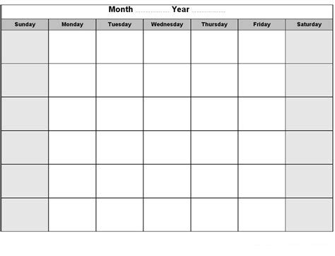 Printable Blank Monthly Calendar Activity Shelter - Riset