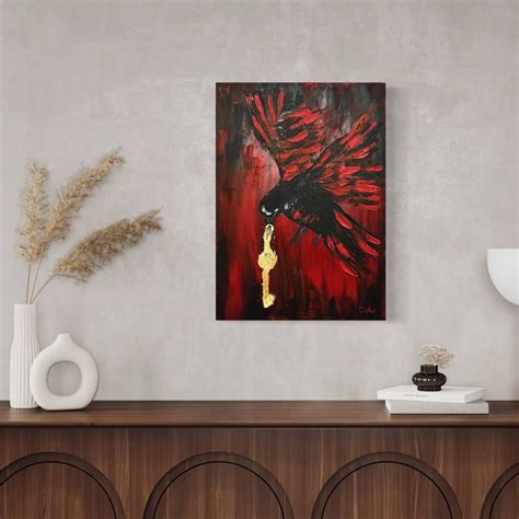 Crow and Key of Heaven Original Painting on Canvas - Artchi