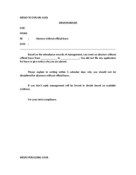 Memorandum - Business Subject - MEMO TO EXPLAIN AWOL MEMORANDUM FOR ...