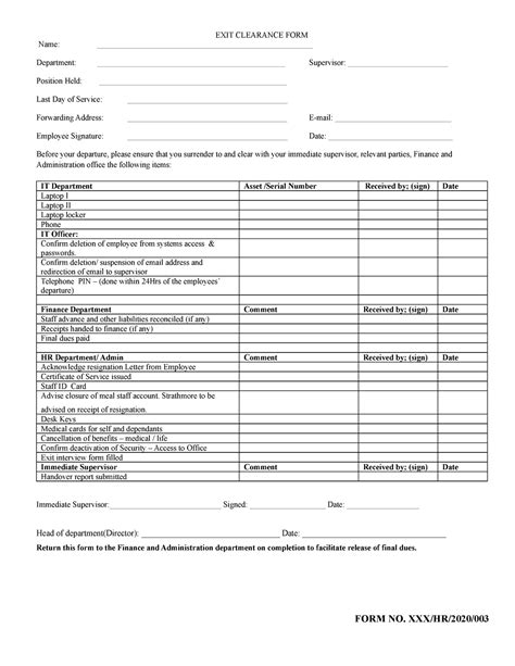 Employee Exit Clearance Form Template Master Template - Bank2home.com