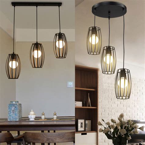 Industrial Pendant Light, Vintage Black Metal Cage Chandelier Lighting ...