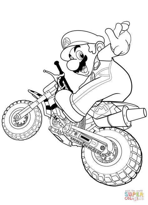 Mario Rides a Motorbike coloring page | Free Printable Coloring Pages