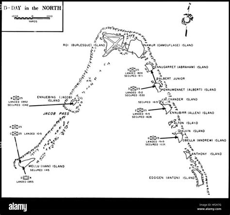 Battle of Kwajalein map - Northern part of Kwajalein Atoll Stock Photo ...