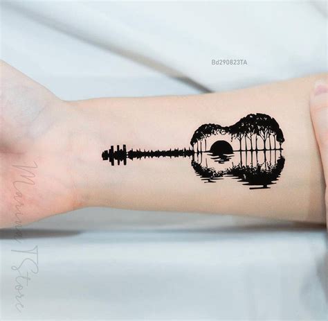 Music Tattoo Design Guitar Temporary Tattoo for Music Lovers - Etsy