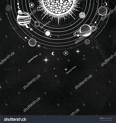 Cosmic Drawing Stylized Solar System Orbits: vector de stock (libre de ...