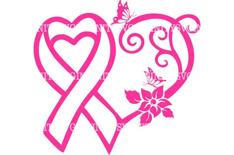 Breast Cancer Awareness Ribbon Heart Butterflies SVG - Etsy