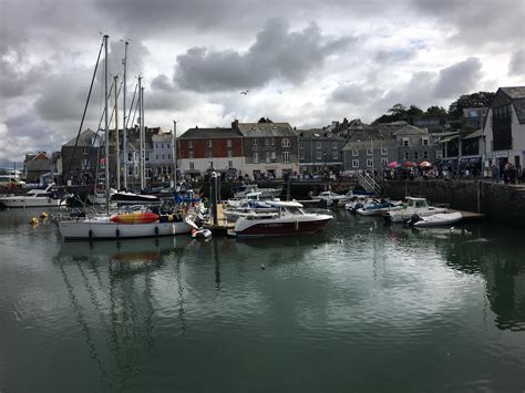 Padstow in Cornwall in August 2020. A view of Padstow Harbour showing ...