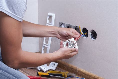 Installation of Electrical Sockets Stock Image - Image of construction ...