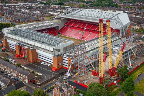 Anfield Road Expansion: 164-metre cranes to slot 300-tonne roof truss ...