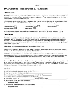 Dna Coloring Transcription And Translation - Fill and Sign Printable ...