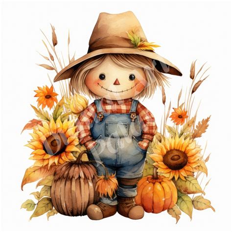 Cute Scarecrow Clipart Bundle, Fall Autumn Thanksgiving Clipart, Jpgs ...