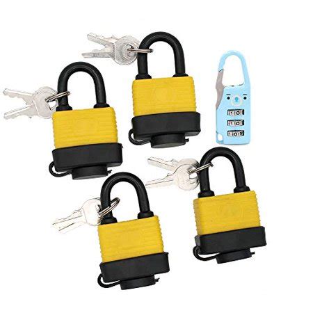 Set of 4 Keyed Alike Waterproof Padlock, Wide Body - Weather Resistant ...